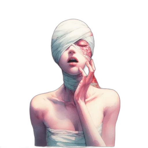 mask, face, creature, dress, concept art, cyberpunk, watercolor, photorealistic transparent PNG cut-out