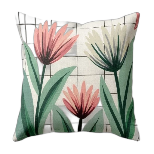 square, pillow, textured, surface, featuring, stylized, floral, pattern transparent PNG cut-out