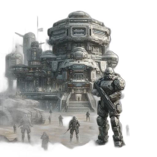 robot, concept art, fantasy art, 3d render, cyberpunk, fog, outer space, city street transparent PNG cut-out