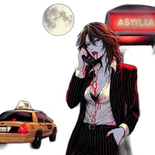 car, comic book art, concept art, cartoon, anime, neon lights, city street, night transparent PNG cut-out
