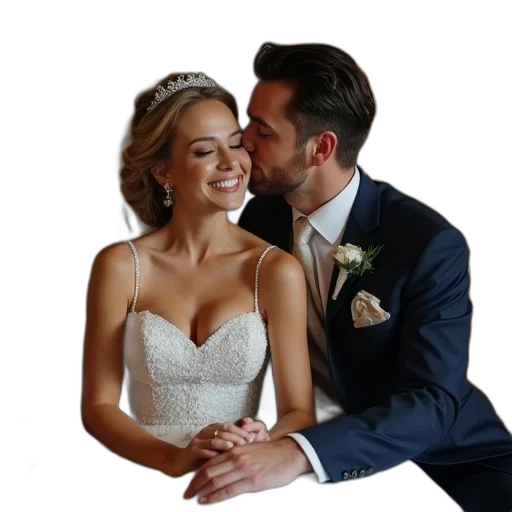crown, dress, jewelry, photorealistic, groom, kisses, his, brides transparent PNG cut-out