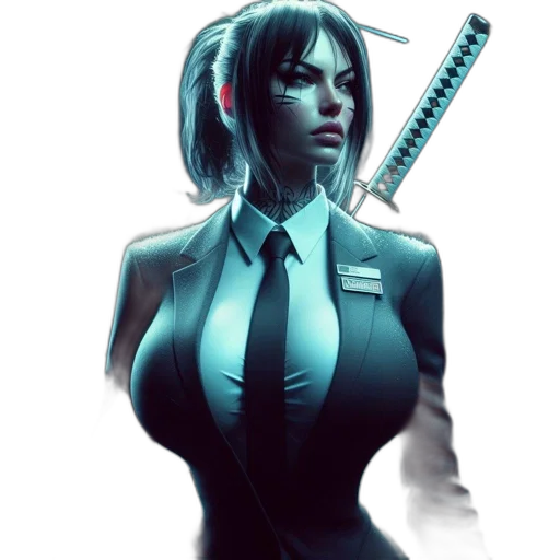 staff, robot, weapon, jacket, concept art, cyberpunk, comic book art, fantasy art transparent PNG cut-out
