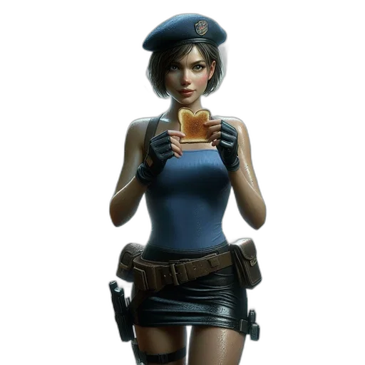 weapon, concept art, fantasy art, comic book art, 3d render, woman, police-style, cap transparent PNG cut-out