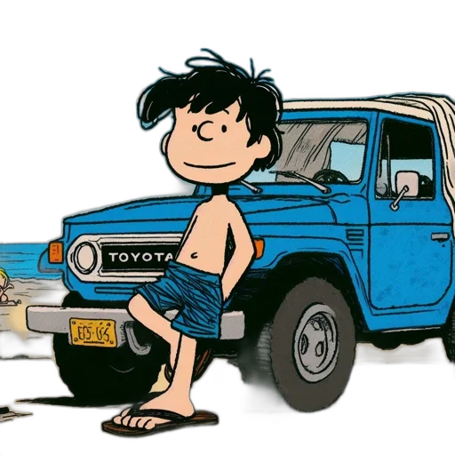 car, cartoon, concept art, comic book art, beach, underwater, shirtless, figure transparent PNG cut-out