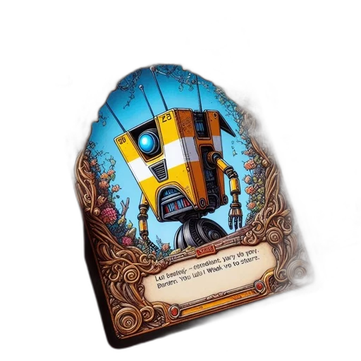 hat, mask, robot, crown, concept art, fantasy art, hand, holds transparent PNG cut-out