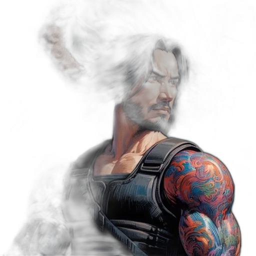 hair, comic book art, concept art, fantasy art, photorealistic, tattooed, man, long transparent PNG cut-out