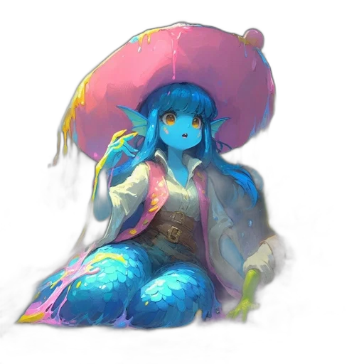 umbrella, hat, jacket, creature, concept art, fantasy art, watercolor, pixel art transparent PNG cut-out