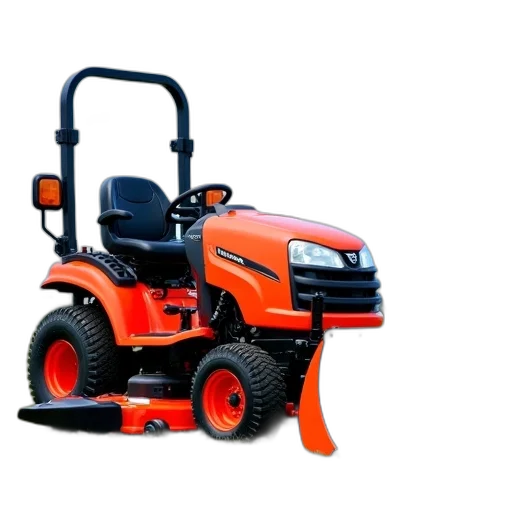 weapon, kubota, orange, lawn, tractor, parked, grassy, field transparent PNG cut-out