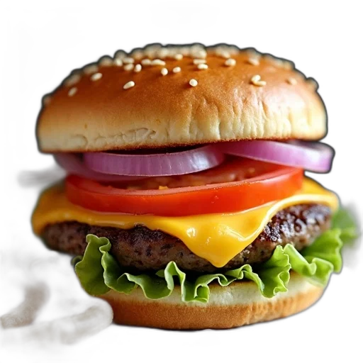 food, photorealistic, 3d render, close-up, image, large, juicy, burger transparent PNG cut-out