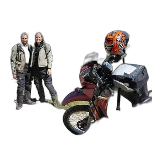 jacket, 3d render, concept art, two, men, stand, next, motorcycle transparent PNG cut-out