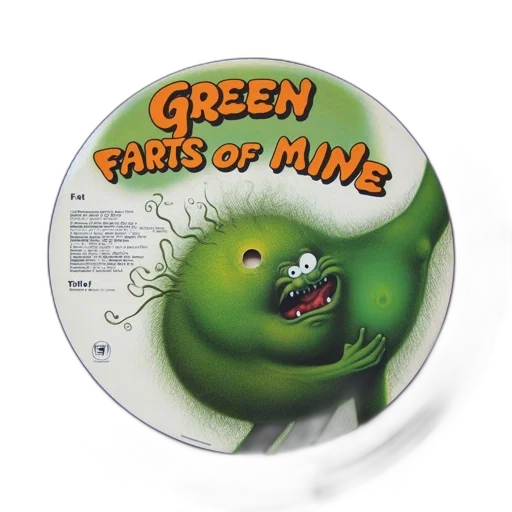 album, cover, displays, comical, illustration, cartoonish, green, farting transparent PNG cut-out