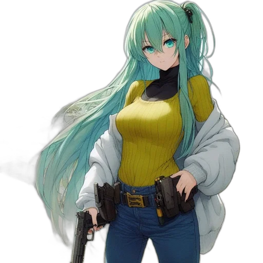 weapon, jacket, staff, sword, anime, concept art, cartoon, pixel art transparent PNG cut-out