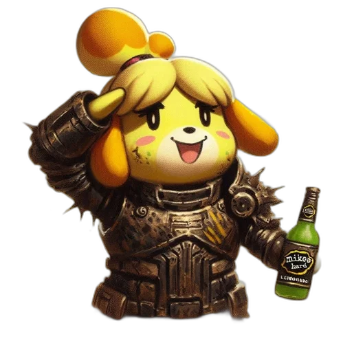 animal, weapon, bottle, robot, pixel art, concept art, 3d render, golden transparent PNG cut-out