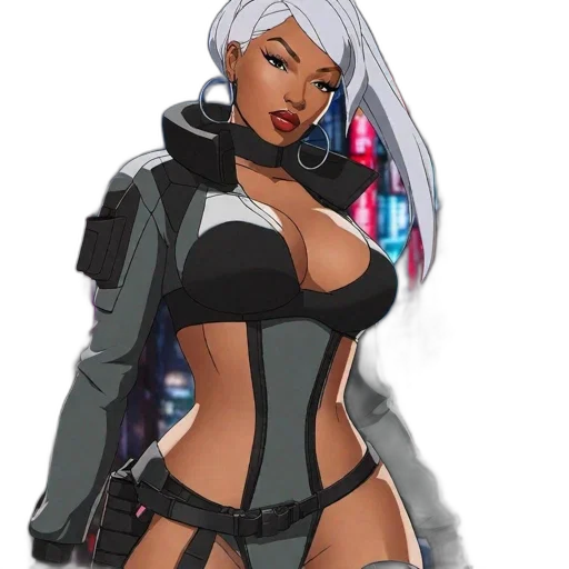 jacket, concept art, cyberpunk, comic book art, fantasy art, dark, monochrome, animated transparent PNG cut-out