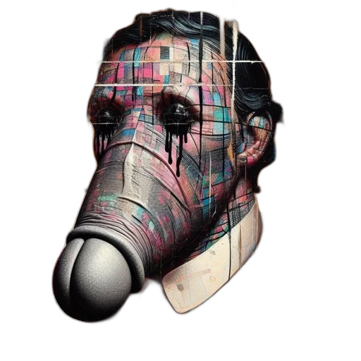 mask, face, robot, jacket, cyberpunk, concept art, watercolor, vaporwave transparent PNG cut-out
