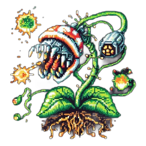 robot, food, flower, dragon, pixel art, concept art, fantasy art, outer space transparent PNG cut-out