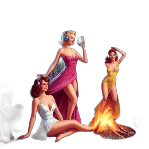 dress, concept art, fantasy art, comic book art, pixel art, fire, inside, futuristic transparent PNG cut-out