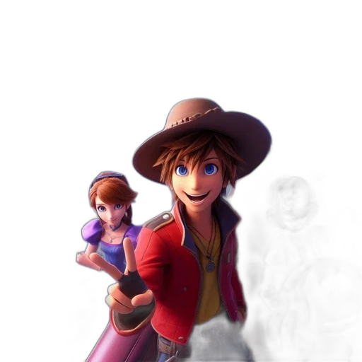 hat, weapon, jacket, staff, concept art, 3d render, fantasy art, pixel art transparent PNG cut-out