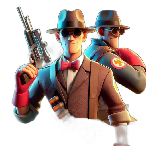 jacket, weapon, hat, robot, concept art, 3d render, cartoon, pixel art transparent PNG cut-out