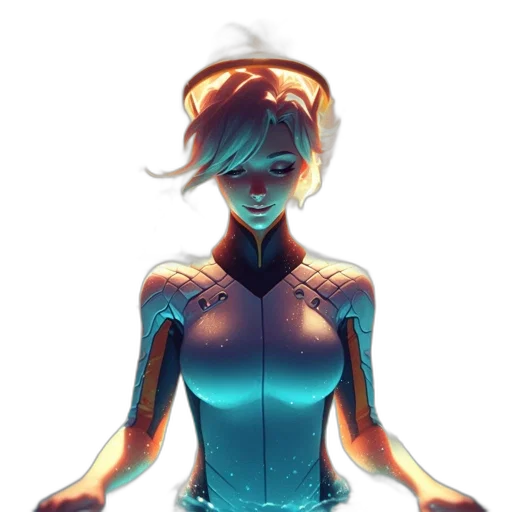 robot, dress, jacket, staff, concept art, cyberpunk, comic book art, pixel art transparent PNG cut-out