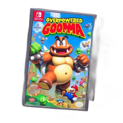 concept art, overpowered, goomba, game, cartridge, nes, lies, beside transparent PNG cut-out