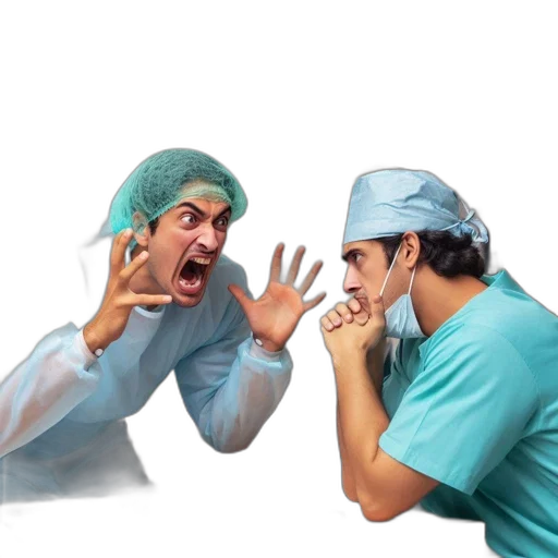 concept art, two, surgeons, interact, within, operating, environment, one transparent PNG cut-out