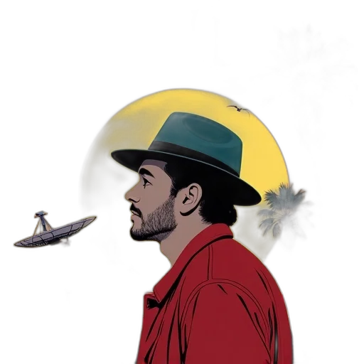 hat, jacket, concept art, comic book art, cartoon, pixel art, fog, second transparent PNG cut-out