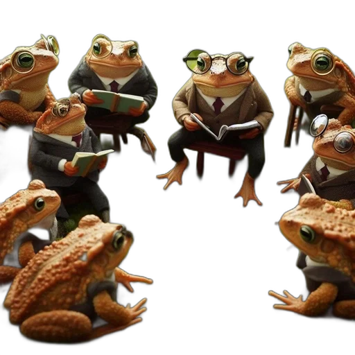 animal, 3d render, concept art, photorealistic, earth tones, anthropomorphic, frogs, formal transparent PNG cut-out