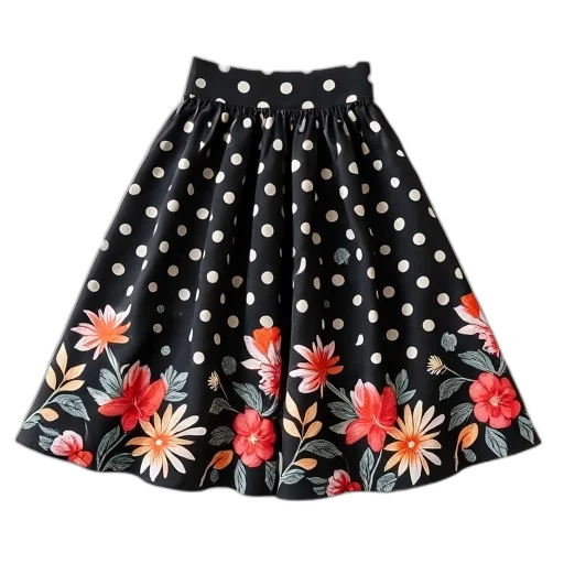 dress, black, white, polka, dot, skirt, floral, pattern transparent PNG cut-out