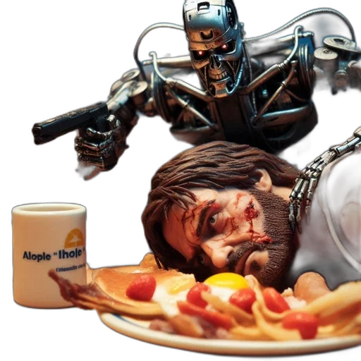 robot, food, concept art, 3d render, cyberpunk, photorealistic, dining, area transparent PNG cut-out