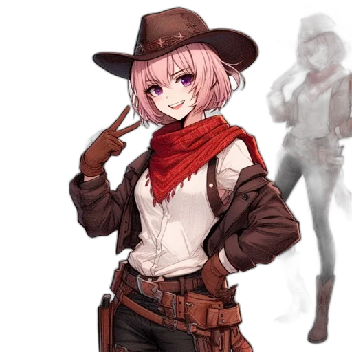 jacket, weapon, hat, staff, concept art, anime, pixel art, fantasy art transparent PNG cut-out