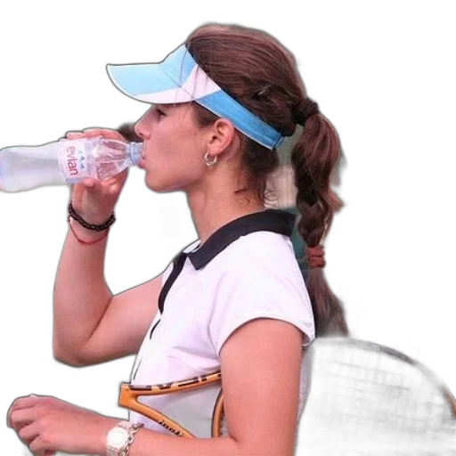 bottle, woman, white, tennis, outfit, drinking, water, word transparent PNG cut-out