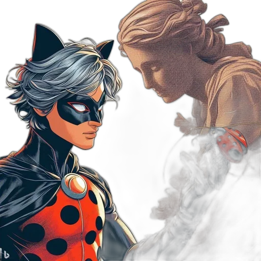 comic book art, concept art, fantasy art, watercolor, red, two, contrasting, scenes transparent PNG cut-out