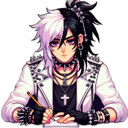 staff, weapon, jewelry, pixel art, anime, cartoon, cyberpunk, monochrome transparent PNG cut-out