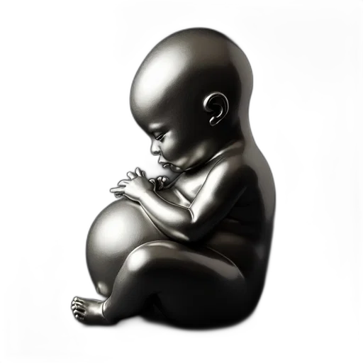 creature, photorealistic, concept art, 3d render, metallic, sculpture, fetus, womb transparent PNG cut-out