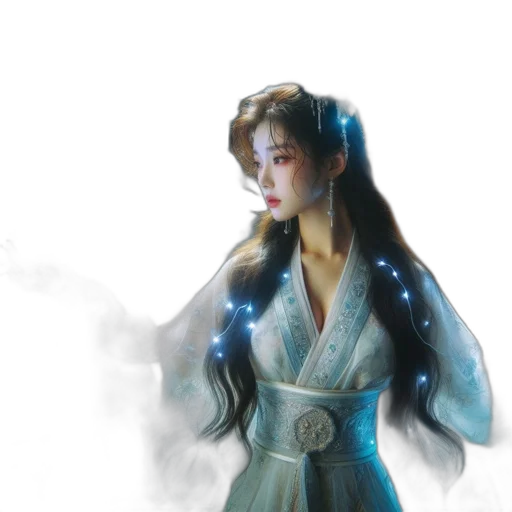 dress, staff, fantasy art, concept art, photorealistic, 3d render, night, outer space transparent PNG cut-out