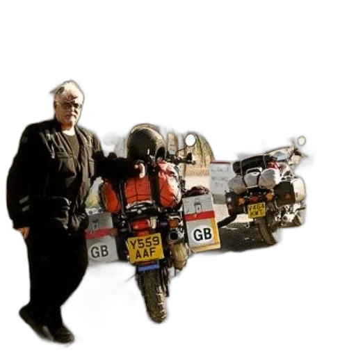 jacket, concept art, man, stands, next, his, motorcycle, desert transparent PNG cut-out