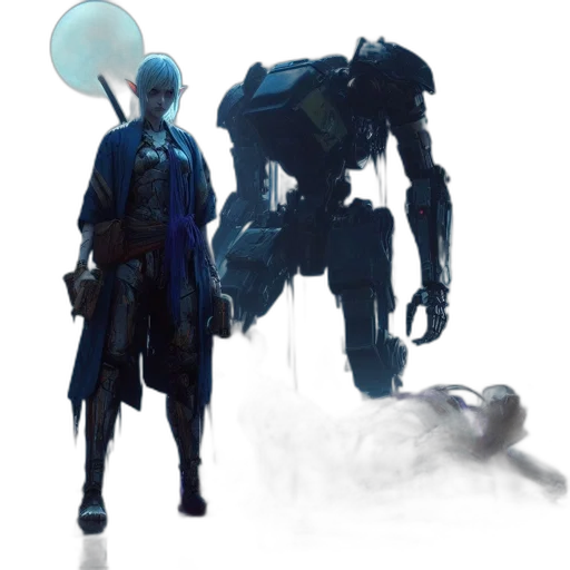 robot, concept art, cyberpunk, fantasy art, comic book art, fog, outer space, underwater transparent PNG cut-out