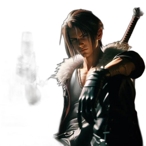 jacket, weapon, sword, concept art, photorealistic, 3d render, fantasy art, man transparent PNG cut-out