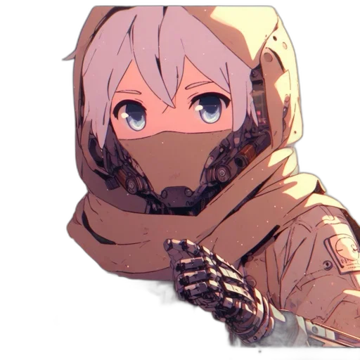 robot, weapon, mask, creature, concept art, anime, pixel art, cyberpunk transparent PNG cut-out