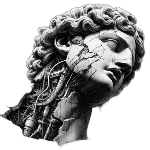 crown, face, mask, hair, photorealistic, 3d render, concept art, vaporwave transparent PNG cut-out