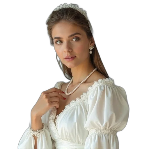 jewelry, dress, crown, staff, oil painting, photorealistic, portrait, woman transparent PNG cut-out
