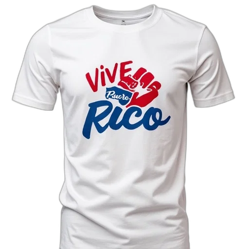 white, t-shirt, phrase, viva, puerto, rico, red, blue transparent PNG cut-out