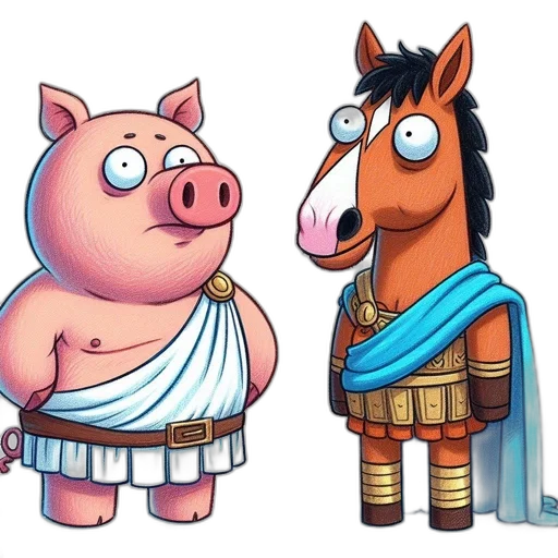 concept art, 3d render, fantasy art, cartoon, two, anthropomorphic, animals, pig transparent PNG cut-out
