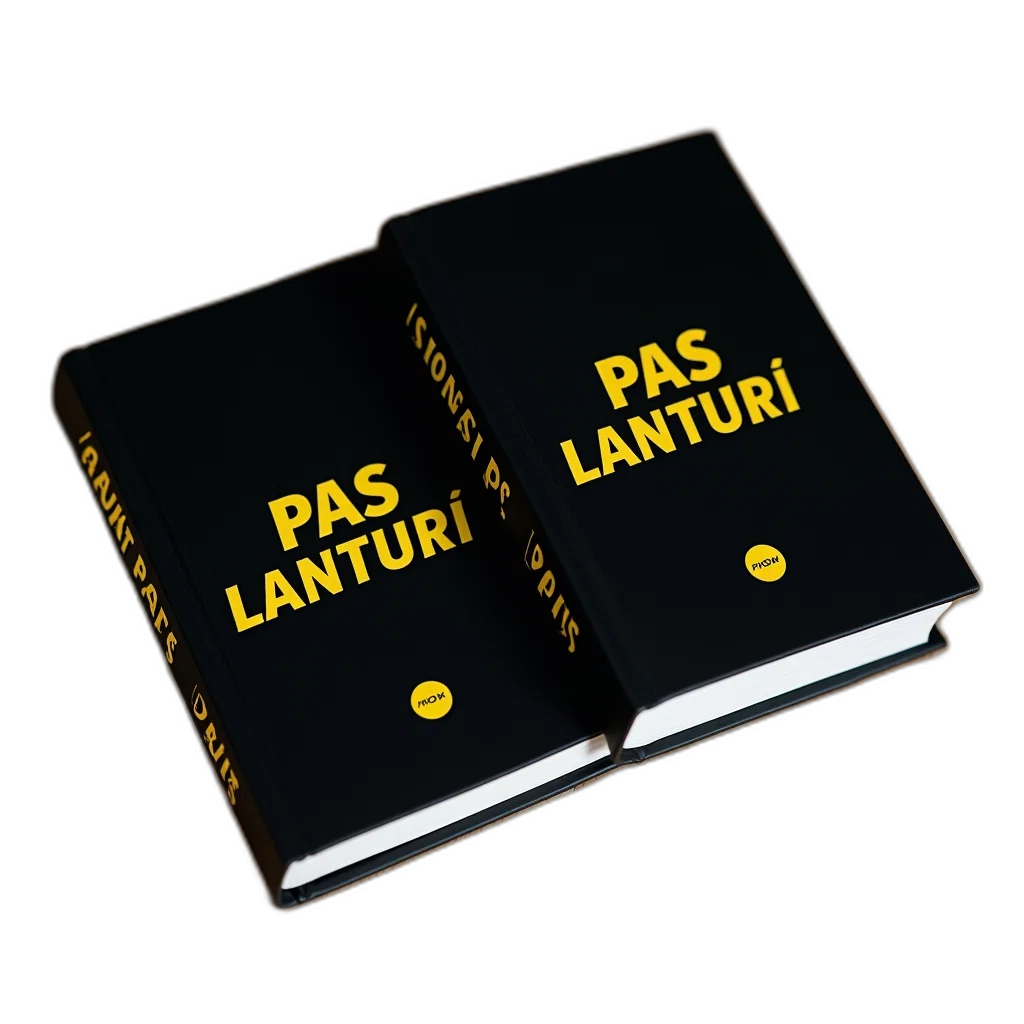 3d render, two, identical, black, books, yellow, lettering, spines transparent PNG cut-out