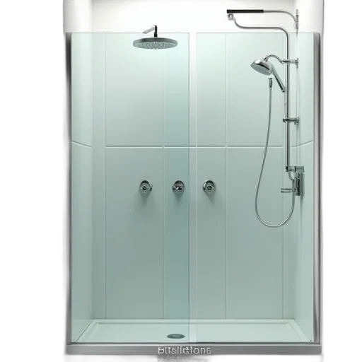 photorealistic, 3d render, modern, glass, shower, wall, transparent, panel transparent PNG cut-out