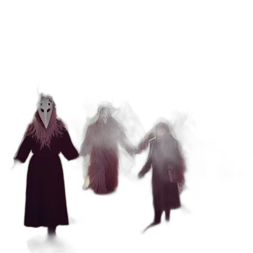 mask, creature, staff, jacket, concept art, comic book art, fantasy art, pixel art transparent PNG cut-out