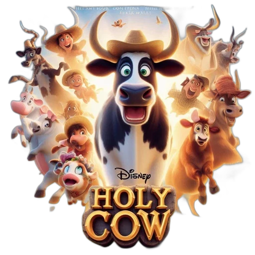 concept art, poster, animated, film, holy, cow, large, surprised transparent PNG cut-out