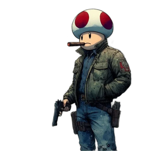 jacket, hat, weapon, staff, concept art, pixel art, 3d render, cartoon transparent PNG cut-out