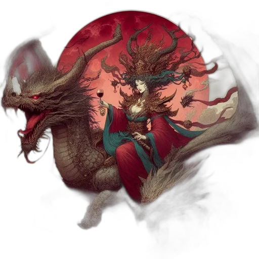 dragon, fantasy art, concept art, pixel art, comic book art, red, dark, elegant transparent PNG cut-out